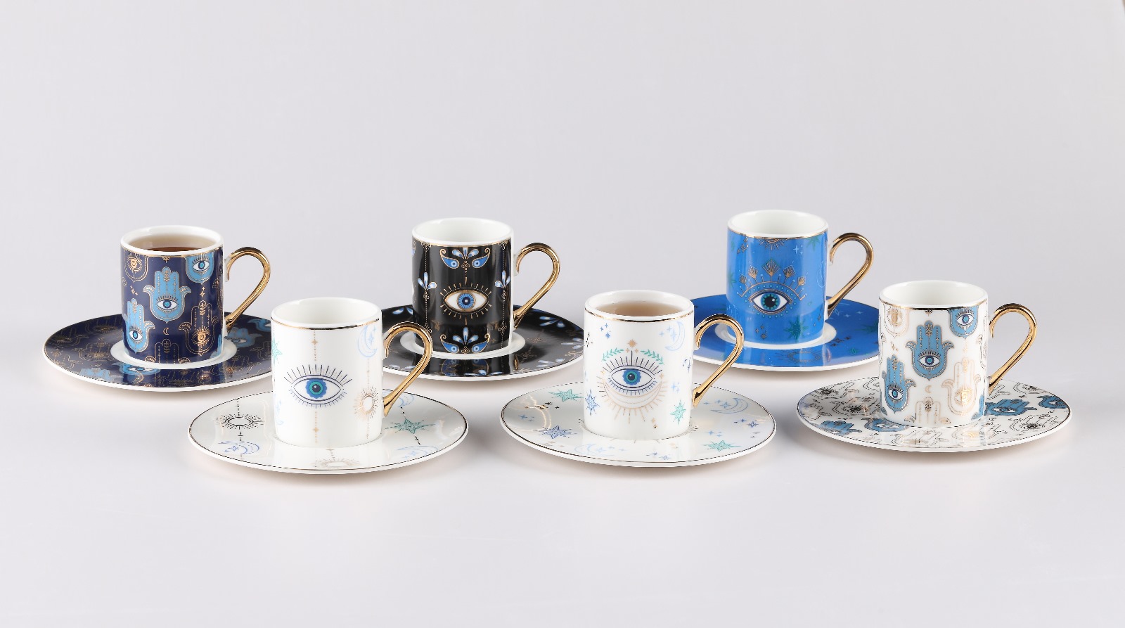 11152 - Tourmaline, 12 Parça, Porselen, Bereket, Nazar, Astrolojik, Modern Tarz, Kahve Fincan Seti