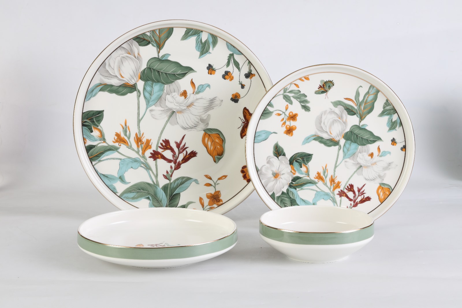 11160 - Fluorite - 24 Piece, Floral, Modern, Contemporary Designed First Class Porcelain Dinner Set